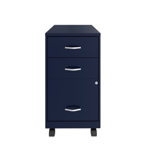 Space Solutions 18in 3 Drawer Metal Mobile Cabinet Ball Bearing Slide Navy