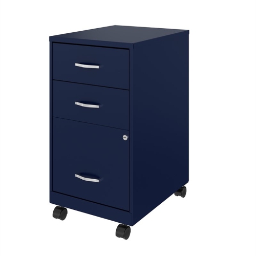 Space Solutions 18in 3 Drawer Metal Mobile Cabinet Ball Bearing Slide Navy