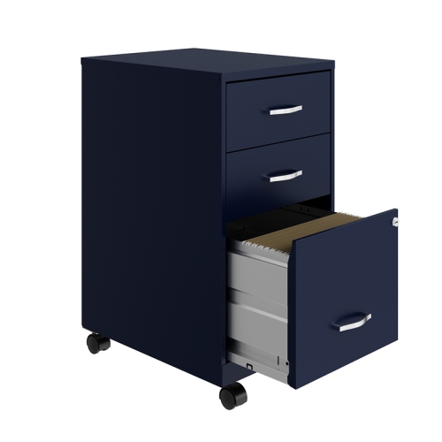 Space Solutions 18in 3 Drawer Metal Mobile Cabinet Ball Bearing Slide Navy