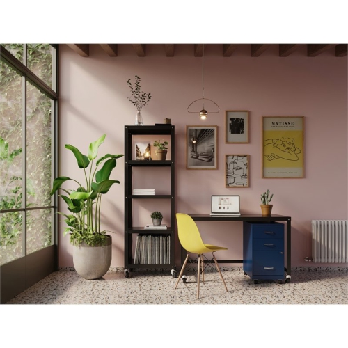 Space Solutions 18in 3 Drawer Metal Mobile Cabinet Ball Bearing Slide Navy