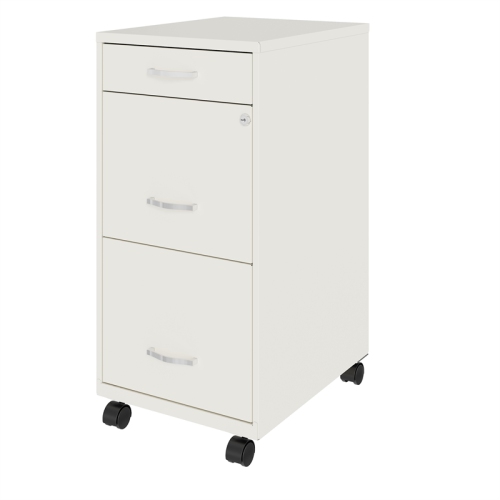 Space Solutions 18in Deep 3 Drawer Mobile Metal File Cabinet Pearl White