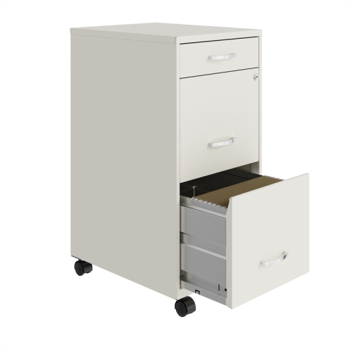 Space Solutions 18in Deep 3 Drawer Mobile Metal File Cabinet Pearl White