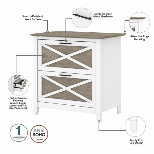 Bush Furniture Key West 2 Drawer File Cabinet in White & Gray