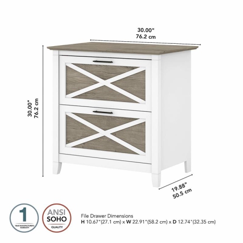 Bush Furniture Key West 2 Drawer File Cabinet in White & Gray