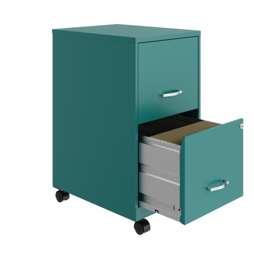 Space Solutions 18in 2 Drawer Metal Mobile Smart Vertical File Cabinet Turquoise