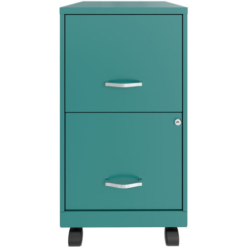 Space Solutions 18in 2 Drawer Metal Mobile Smart Vertical File Cabinet Turquoise