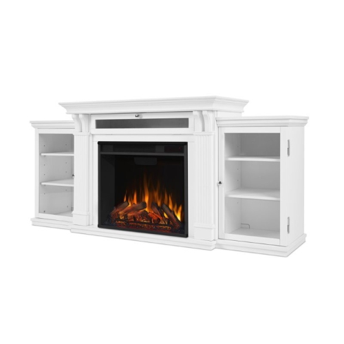 Bowery Hill Wood Contemporary TV Stand with Electric Fireplace in White