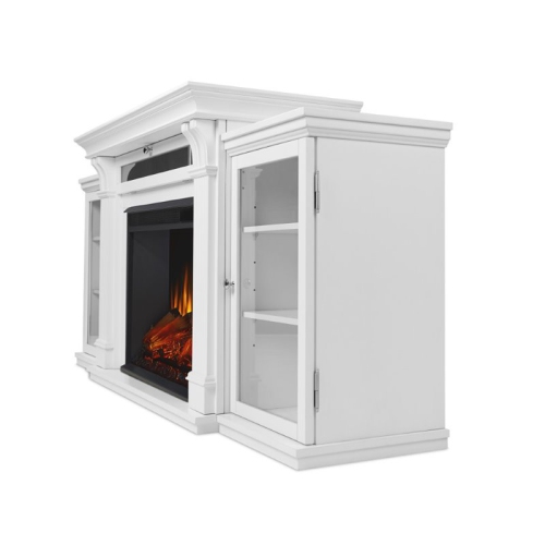 Bowery Hill Wood Contemporary TV Stand with Electric Fireplace in White