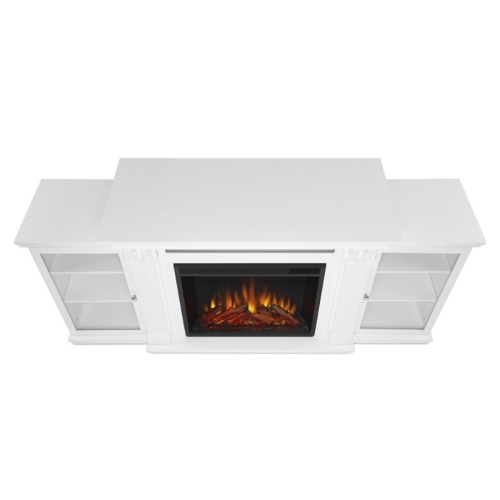 Bowery Hill Wood Contemporary TV Stand with Electric Fireplace in White