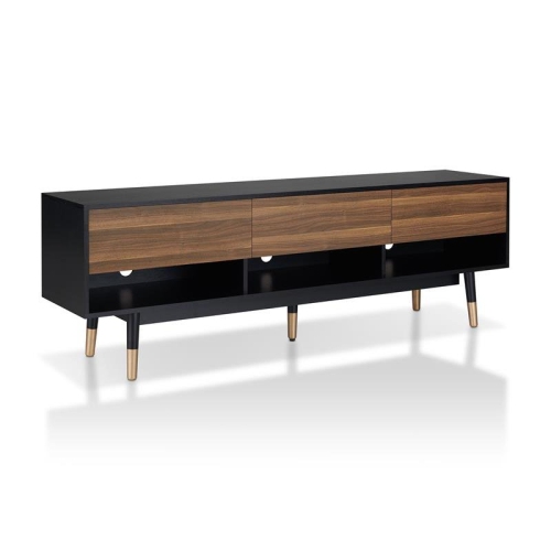 Bowery Hill Mid-century Wood 3-Drawer TV Stand in Black