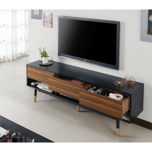 Bowery Hill Mid-century Wood 3-Drawer TV Stand in Black