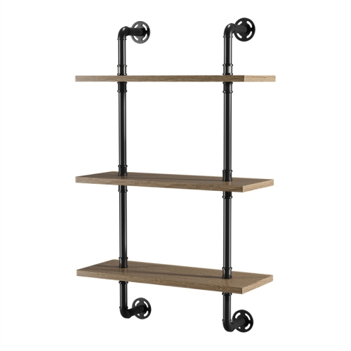 Bowery Hill Modern Wood 3-Tier Wall Display Shelf in Natural