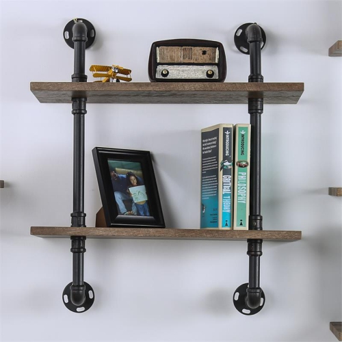 Bowery Hill Modern Wood 2-Tier Wall Display Shelf in Natural