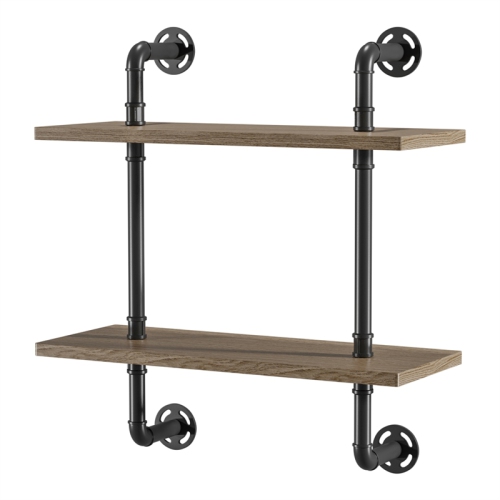 Bowery Hill Modern Wood 2-Tier Wall Display Shelf in Natural