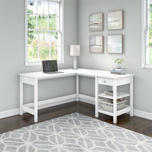 Bush Furniture Broadview 60W L Shaped Computer Desk with Storage in Pure White