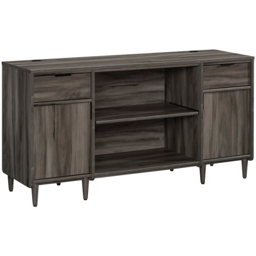 Pemberly Row Engineered Wood 2-Drawers Credenza Desk in Jet Acacia