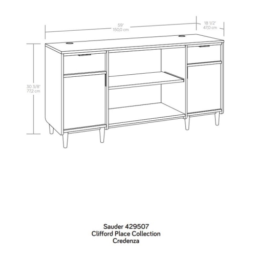 Pemberly Row Engineered Wood 2-Drawers Credenza Desk in Jet Acacia