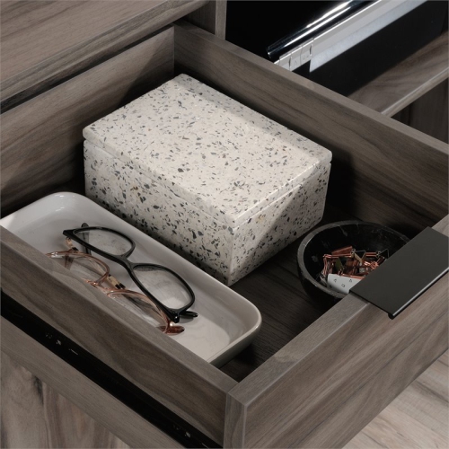 Pemberly Row Engineered Wood 2-Drawers Credenza Desk in Jet Acacia