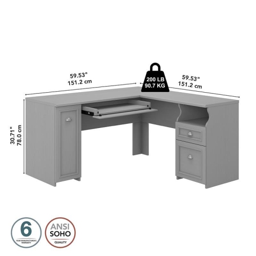 Bush Furniture Fairview 60W L Shaped Desk with Storage in Cape Cod Gray