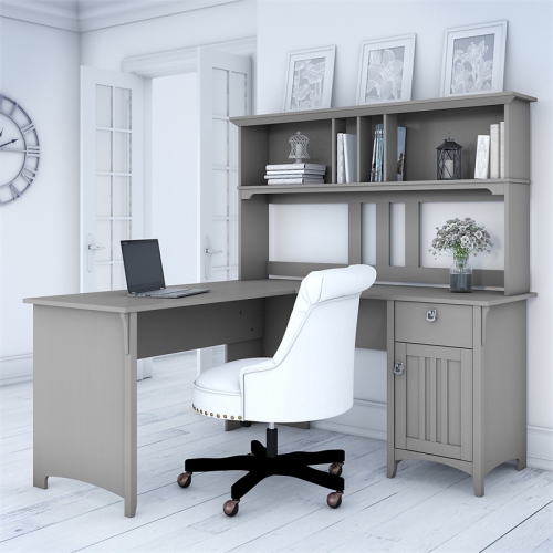 Scranton & Co Furniture Salinas 60W L Shaped Desk with Hutch in Cape Cod Gray