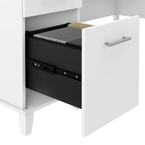 Somerset 60W L Shaped Desk with Storage in White - Engineered Wood