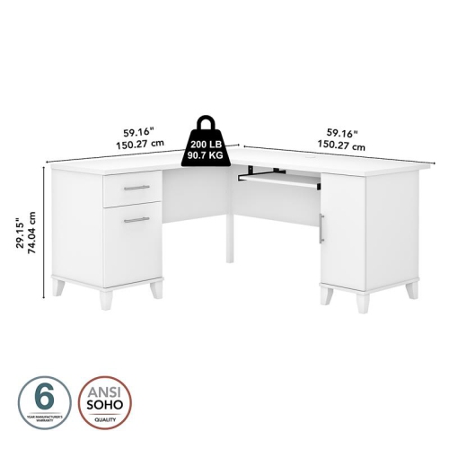 Somerset 60W L Shaped Desk with Storage in White - Engineered Wood