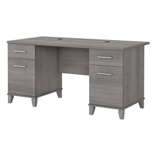 BUSH  Somerset 60W Office Desk With Drawers In Platinum - Engineered Wood In Gray