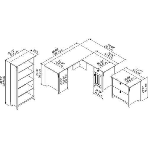 Scranton & Co Furniture Salinas 60" L Desk with File Cabinet & 5 Shelf Bookcase