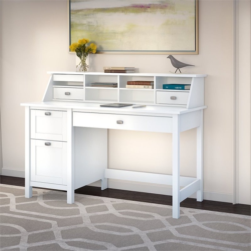 Bush Furniture Broadview Computer Desk with 2 Drawer Pedestal and Organizer in White