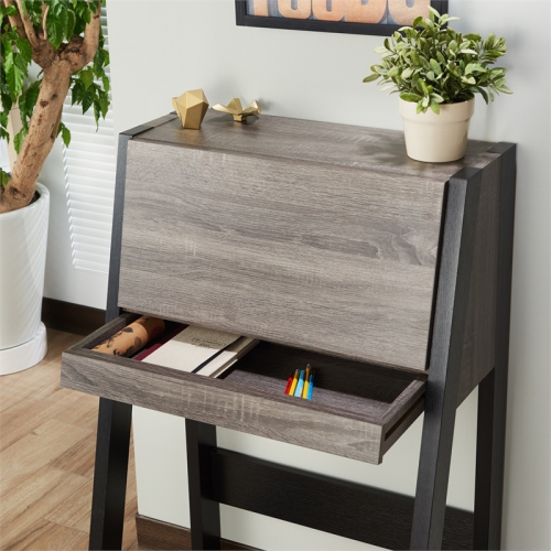 Bowery Hill Modern Wood Secretary Desk in Distressed Gray and Black