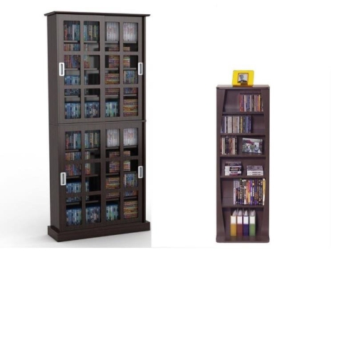 Media Cabinet And Rack In Espresso, Atlantic Windowpane 720 Media Cabinet With Sliding Glass Doors Espresso