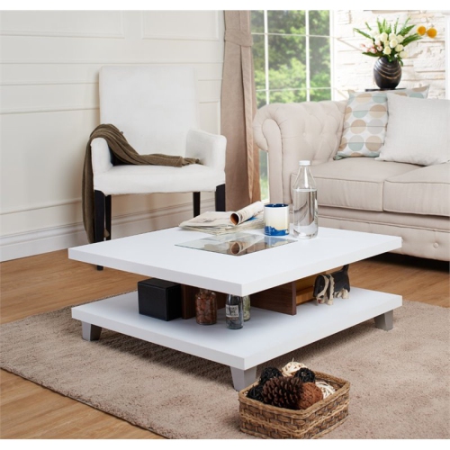Bowery Hill Wood Square Coffee Table with Storage in Walnut