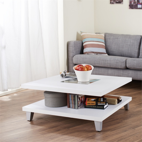 Bowery Hill Wood Square Coffee Table with Storage in Walnut