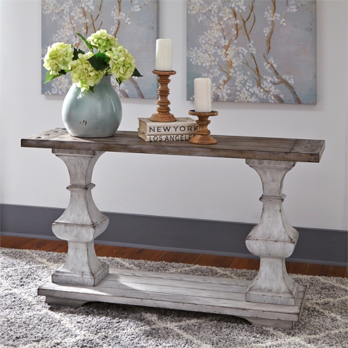 Pemberly Row Traditional Wood Sofa Table in White