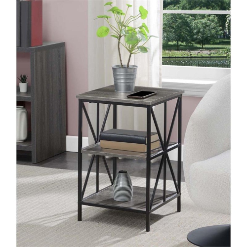 Convenience Concepts Tucson Starburst End Table with Shelves in Gray Wood Finish
