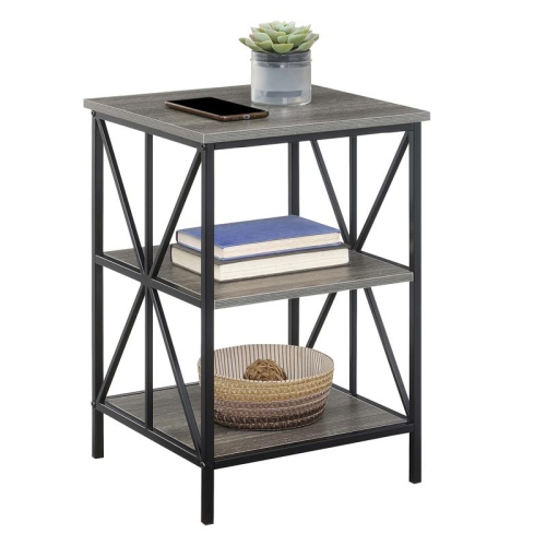 Convenience Concepts Tucson Starburst End Table with Shelves in Gray Wood Finish