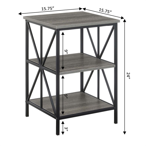 Convenience Concepts Tucson Starburst End Table with Shelves in Gray Wood Finish