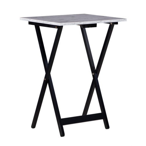 Linon Faux Marble Wood Five Piece Tray Table Set in White