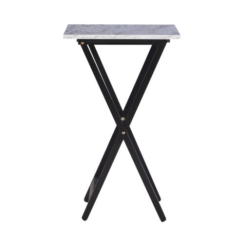 Linon Faux Marble Wood Five Piece Tray Table Set in White