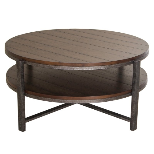 PEMBERLY ROW  Transitional Wood Round Cocktail Table In In Brown