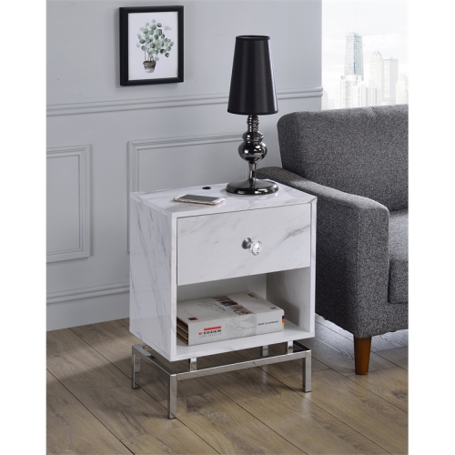 Bowery Hill Contemporary Wood 1-Drawer End Table in White Marble