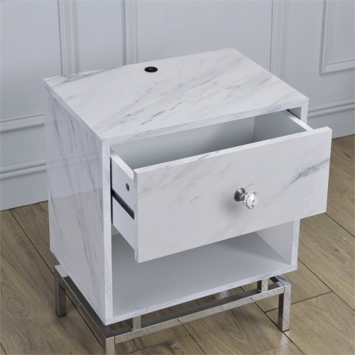 Bowery Hill Contemporary Wood 1-Drawer End Table in White Marble