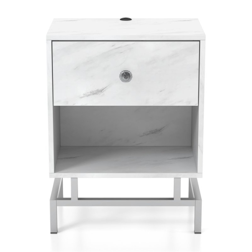 Bowery Hill Contemporary Wood 1-Drawer End Table in White Marble