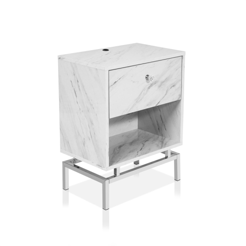 Bowery Hill Contemporary Wood 1-Drawer End Table in White Marble