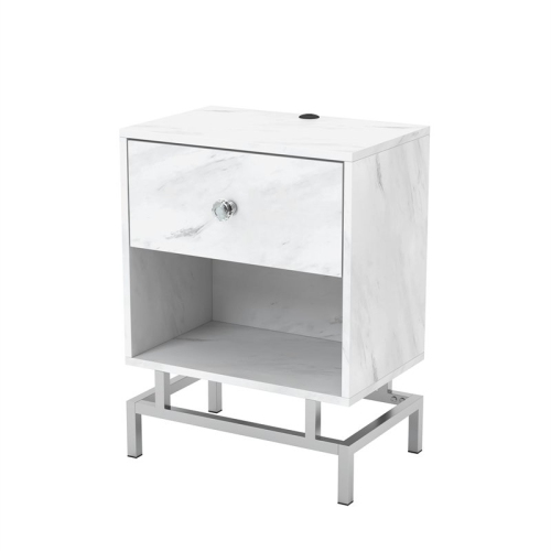 Bowery Hill Contemporary Wood 1-Drawer End Table in White Marble