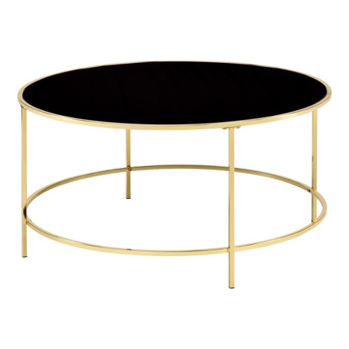 BOWERY HILL  Contemporary Glass Top Round Coffee Table In Brass