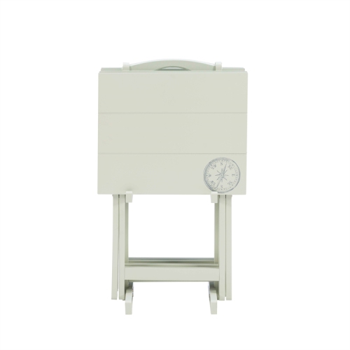 Linon Lorie Wood Compass Five Piece Tray Table Set in Gray