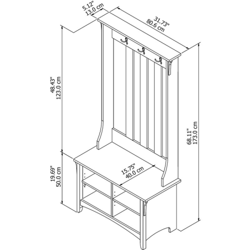 Bowery Hill Furniture Salinas Hall Tree with Storage Bench in Antique White