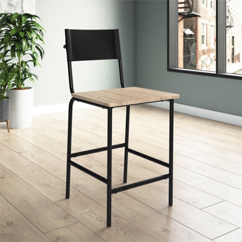 Pemberly Row Mid-Century Faux Leather Back Counter Stool in Black