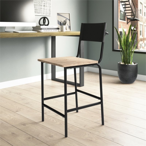 Pemberly Row Mid-Century Faux Leather Back Counter Stool in Black